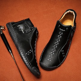 Men's Fashion Leather Boots,  Side-zip And High-top Casual Outdoor Boots With Rubber Sole