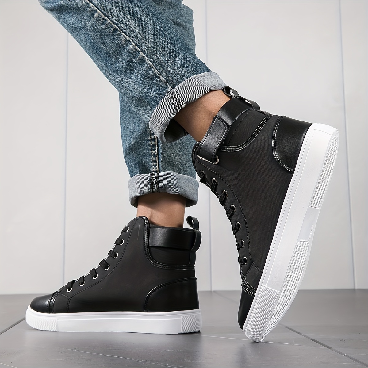 plus size mens trendy high top skate shoes comfy non slip casual lace up sneakers for mens outdoor activities details 2