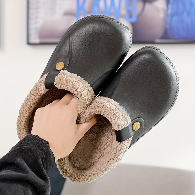 cozy waterproof house slippers anti skid slip on shoes indoor for men winter shoes fuzz lined clogs details 2