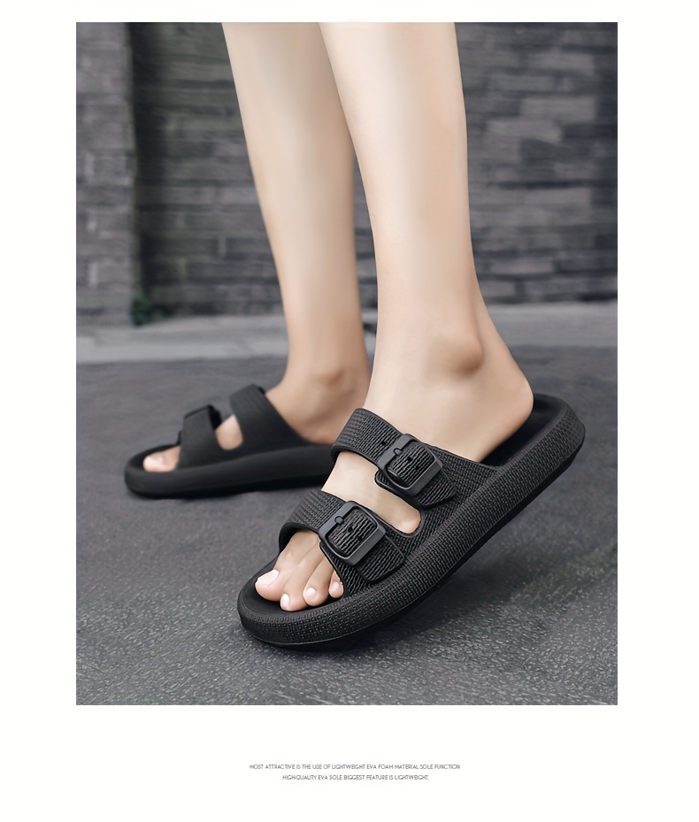 mens fashion slides casual non slip slippers open toe shoes with buckles deco for indoor outdoor walking beach shoes for spring and summer details 2