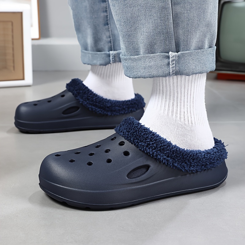 mens winter house clogs casual non slip breathable slip on soft sole sandal slippers with fuzzy lining for walking details 3