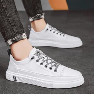 Men's Faux Leather Trendy Lace Up Skate Shoes, Lightweight Comfy Non-slip Sneakers, Spring And Summer