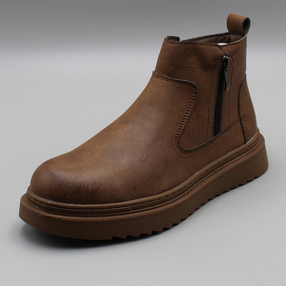 Men's Retro Solid Ankle Boots, Waterproof Wear-resistant Anti-skid Slip On Boots With Side Zipper Decor For Outdoor - Image 5
